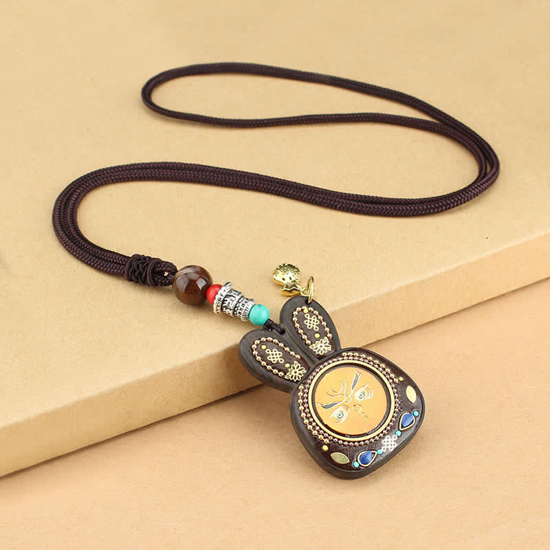 Collier pendentif spirituel des cinq dieux de la richesse en ébène
