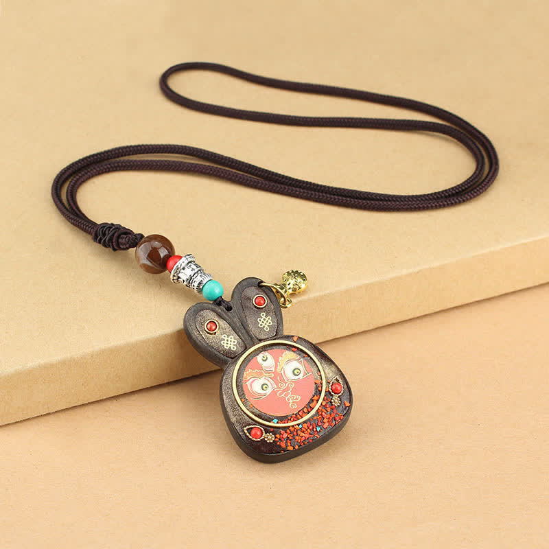 Collier pendentif spirituel des cinq dieux de la richesse en ébène