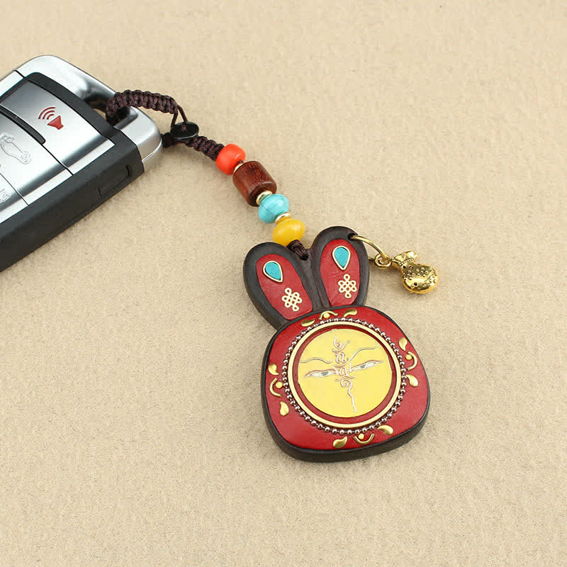 Porte-clés Thangka en ébène, cinq dieux de la richesse, bijoux spirituels