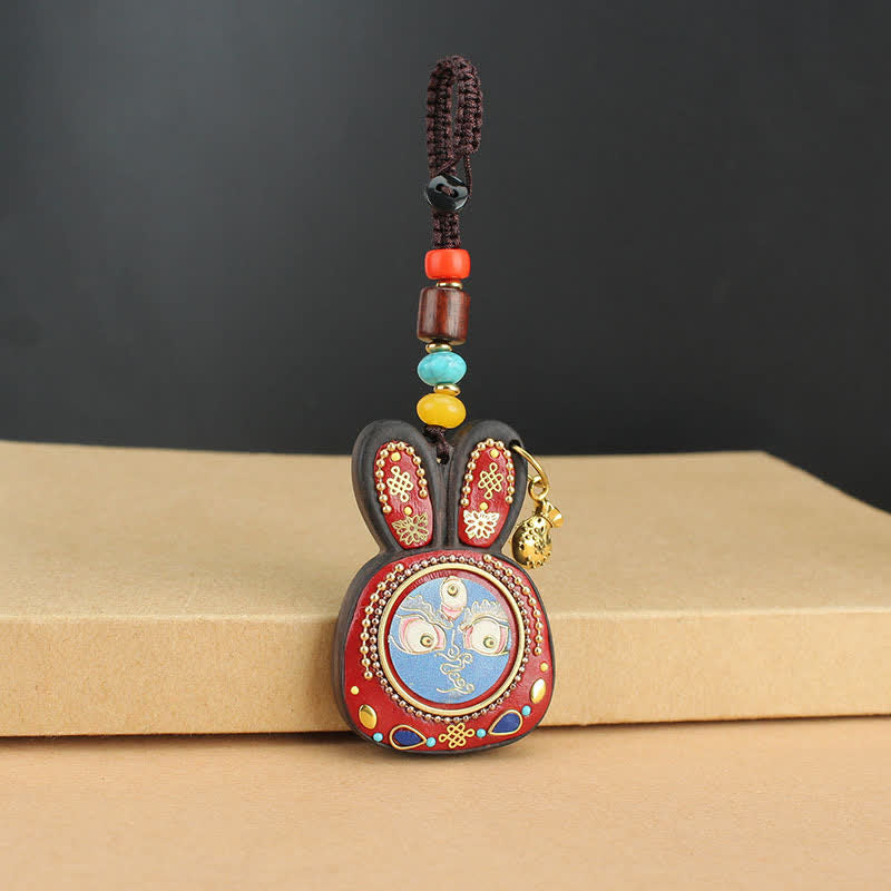 Porte-clés Thangka en ébène, cinq dieux de la richesse, bijoux spirituels