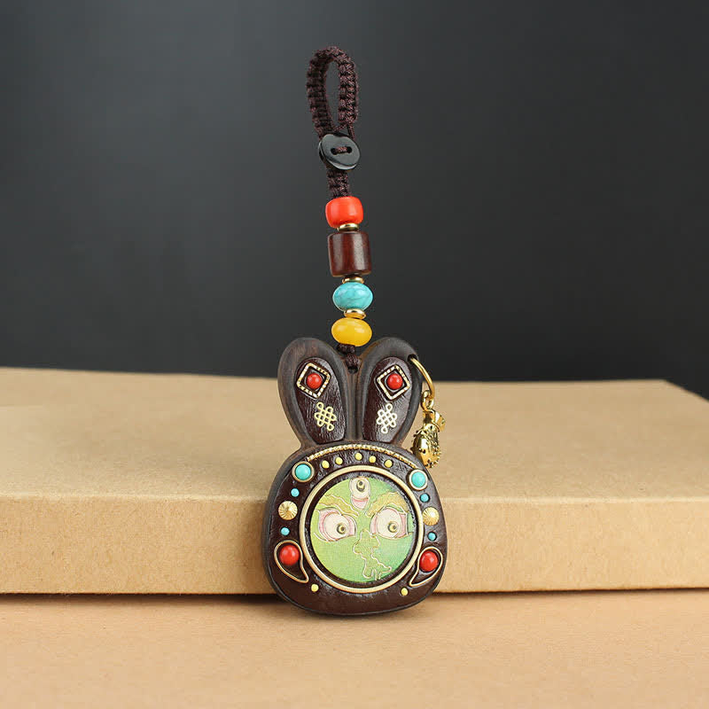 Porte-clés Thangka en ébène, cinq dieux de la richesse, bijoux spirituels