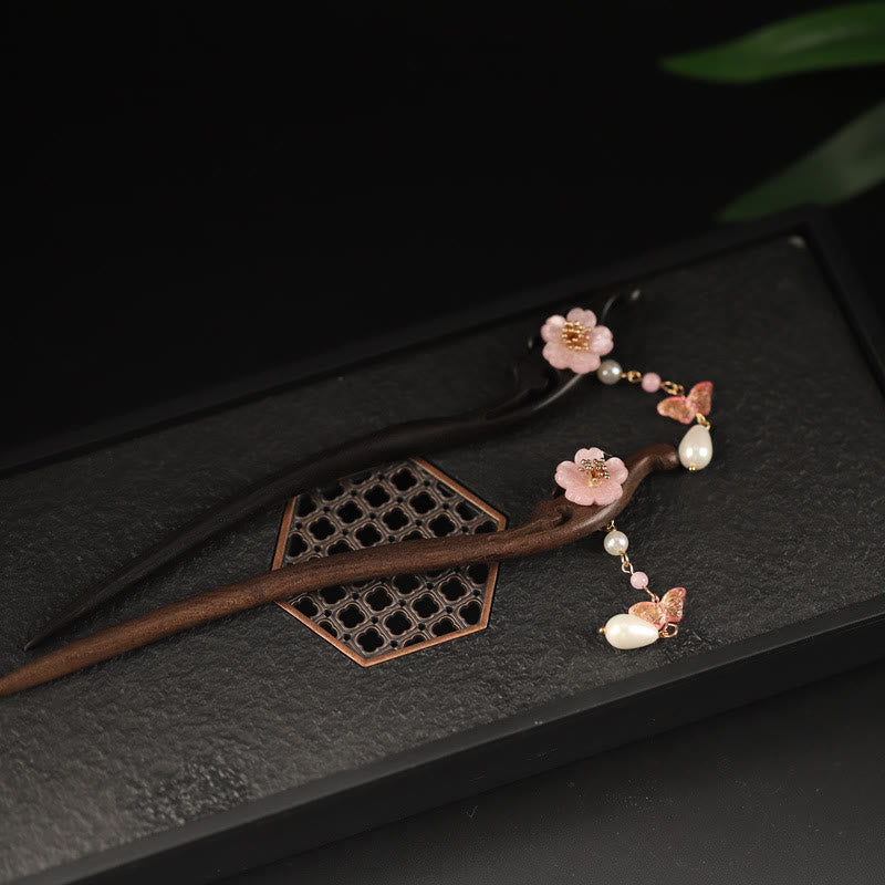 Épingle à cheveux en forme de papillon et de fleur d'ébène | Épingle à cheveux chinoise