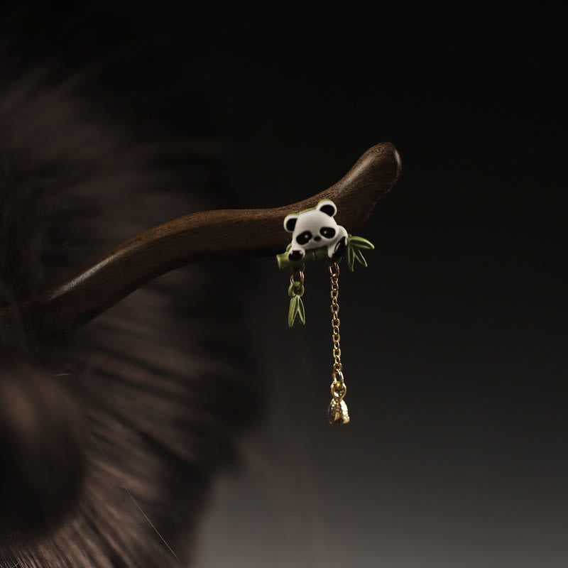 Épingle à cheveux en ébène avec pompon en bambou pour le courage | Épingles à cheveux chinoises