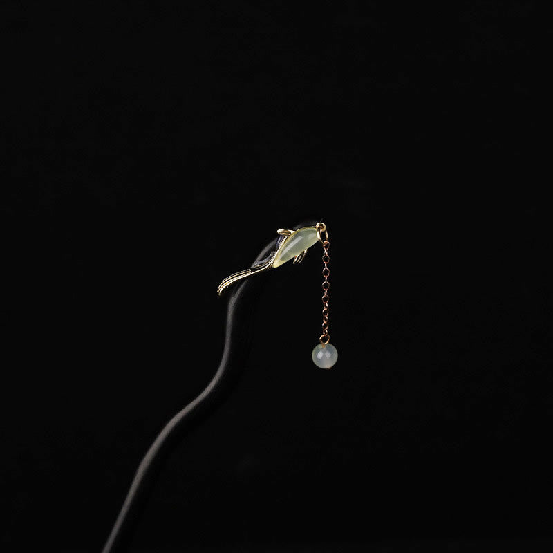 Épingle à cheveux chinoise en jade Hetian d'ébène avec symbolisme de bénédiction