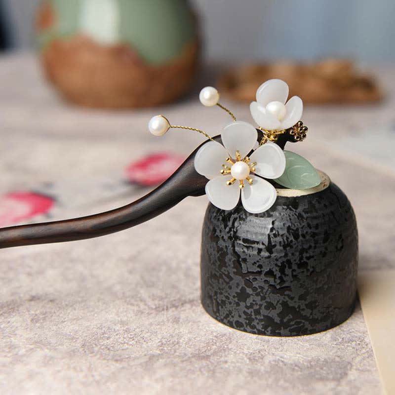 Épingle à cheveux de protection en ébène | Décoration florale chinoise