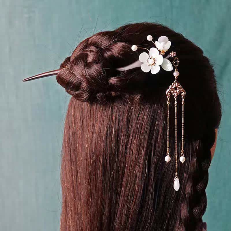Épingle à cheveux de protection en ébène | Décoration florale chinoise