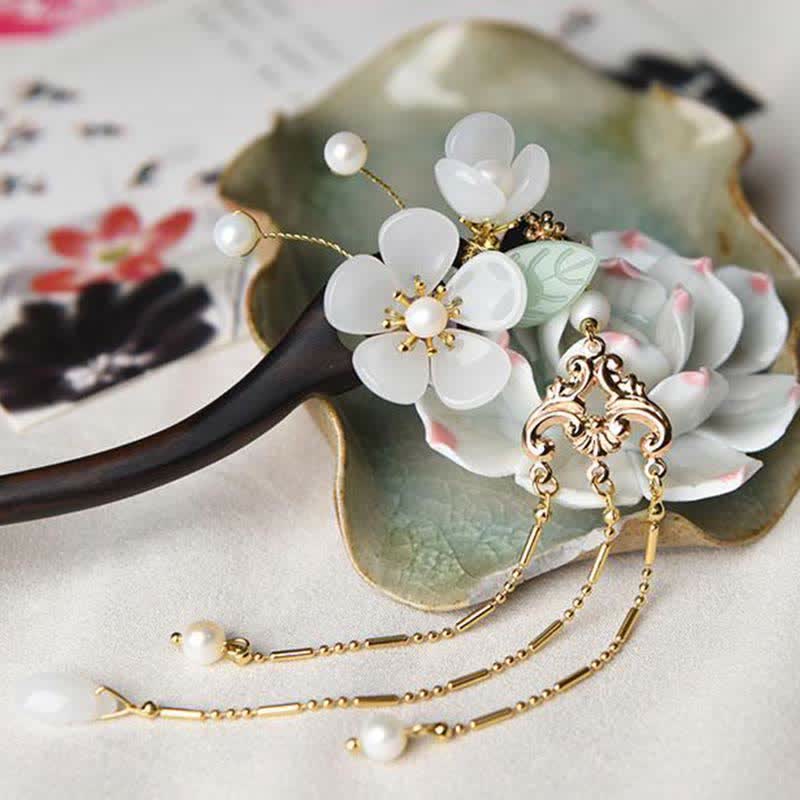 Épingle à cheveux de protection en ébène | Décoration florale chinoise