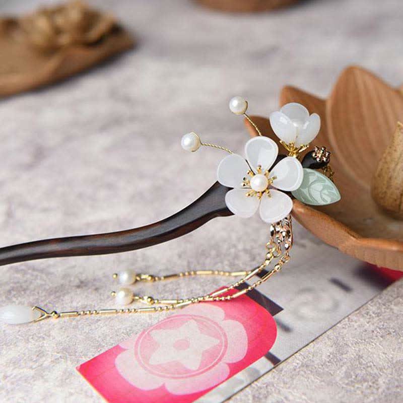 Épingle à cheveux de protection en ébène | Décoration florale chinoise