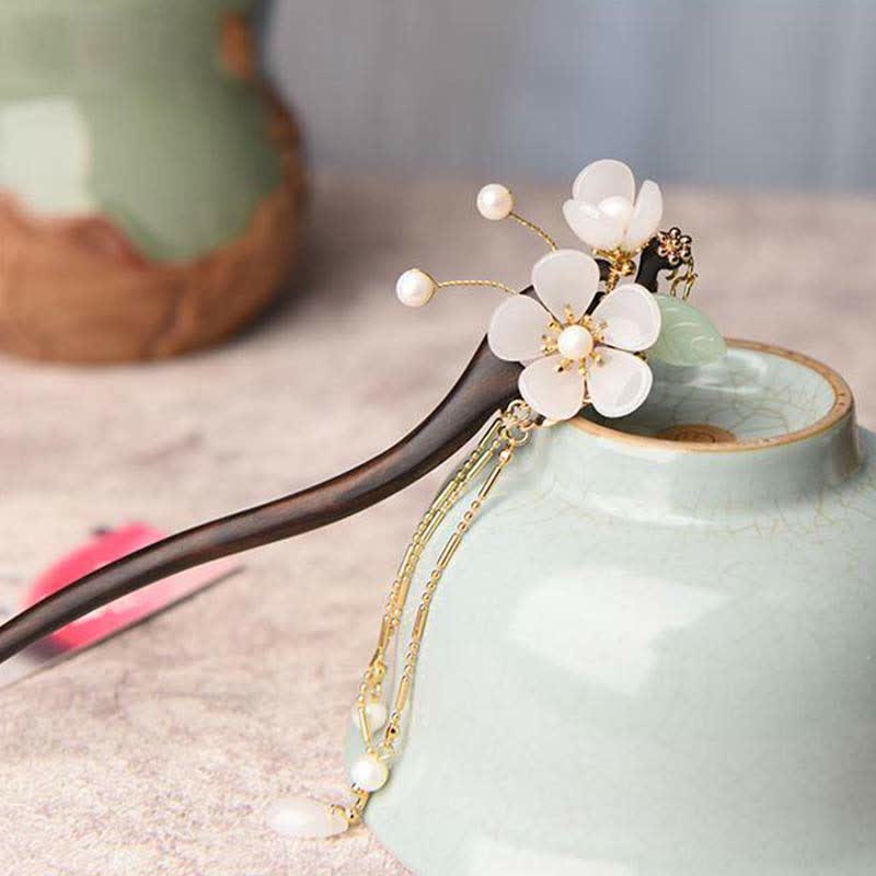 Épingle à cheveux de protection en ébène | Décoration florale chinoise