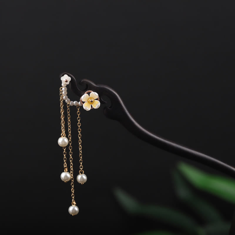 Épingle à cheveux chinoise en nacre d'ébène et perles