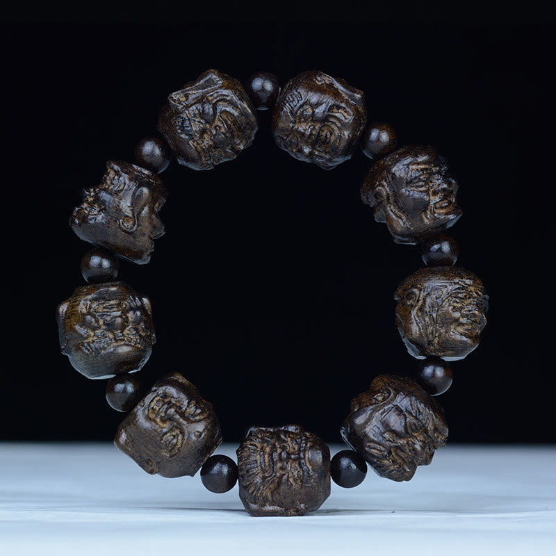 Bracelet d'équilibre en bois d'ébène avec dragon lotus et arhats