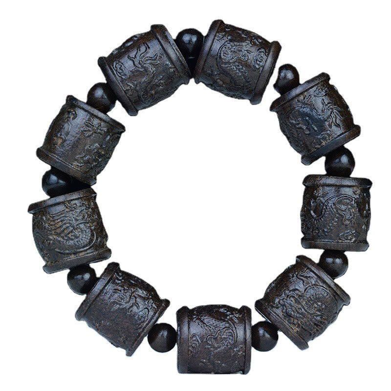 Bracelet d'équilibre en bois d'ébène avec dragon lotus et arhats