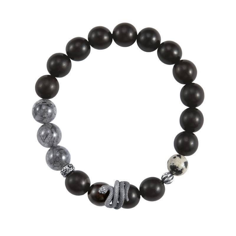 Bracelet d'équilibre en bois d'ébène et quartz rutile noir 10 mm
