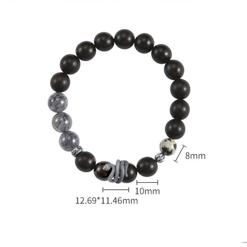 Bracelet d'équilibre en bois d'ébène et quartz rutile noir 10 mm