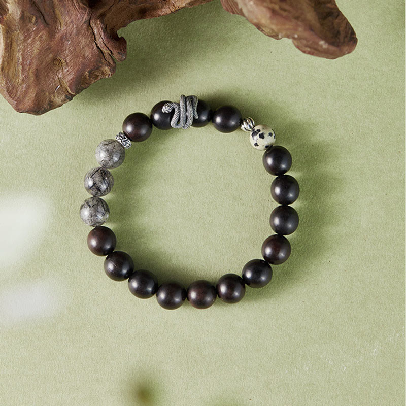 Bracelet d'équilibre en bois d'ébène et quartz rutile noir 10 mm