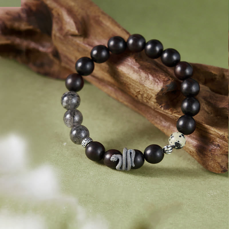 Bracelet d'équilibre en bois d'ébène et quartz rutile noir 10 mm