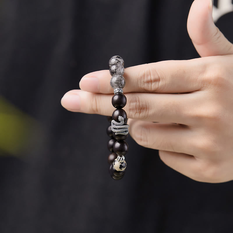 Bracelet d'équilibre en bois d'ébène et quartz rutile noir 10 mm