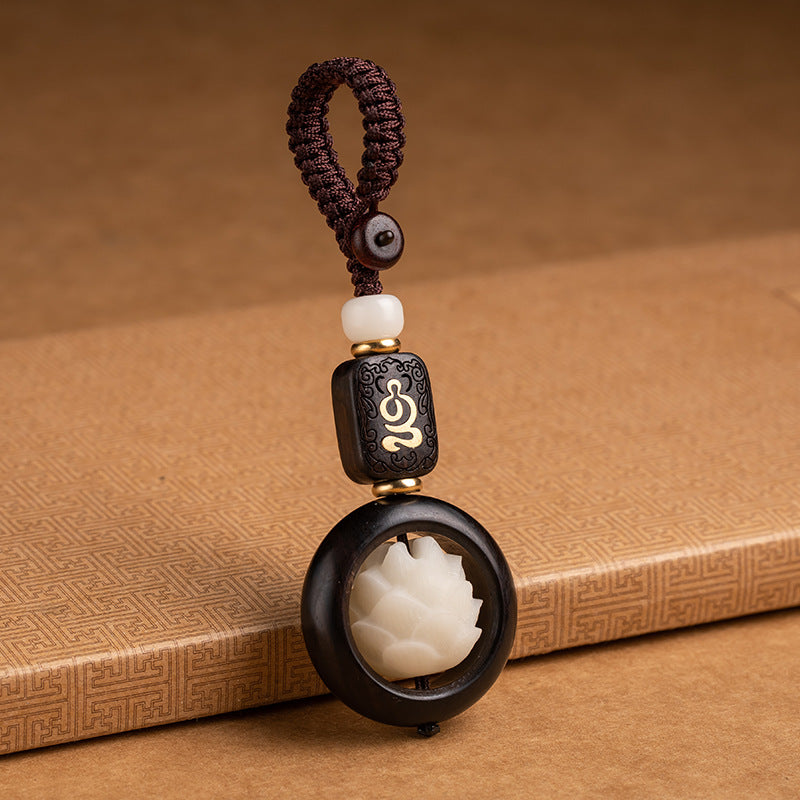 Porte-clés en bois d'ébène et graine de lotus Bodhi | Symbole de l'illumination