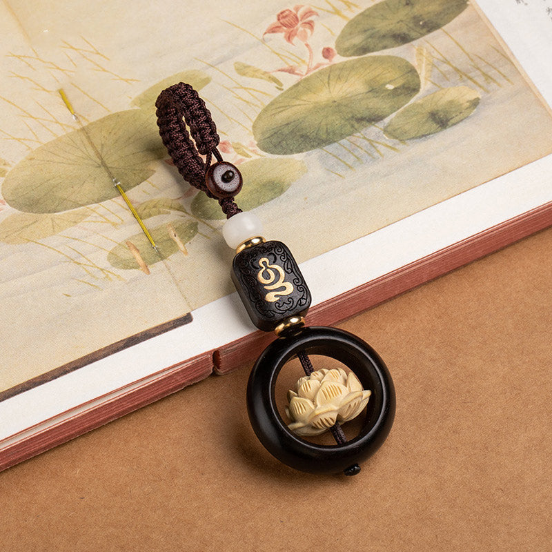Porte-clés en bois d'ébène et graine de lotus Bodhi | Symbole de l'illumination