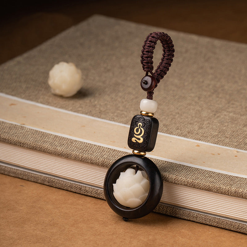 Porte-clés en bois d'ébène et graine de lotus Bodhi | Symbole de l'illumination