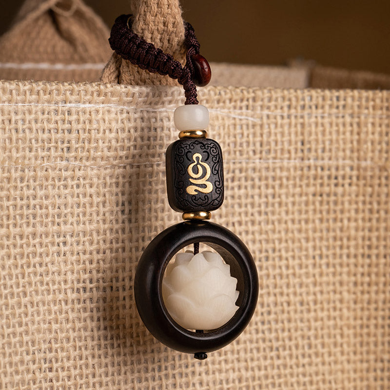 Porte-clés en bois d'ébène et graine de lotus Bodhi | Symbole de l'illumination