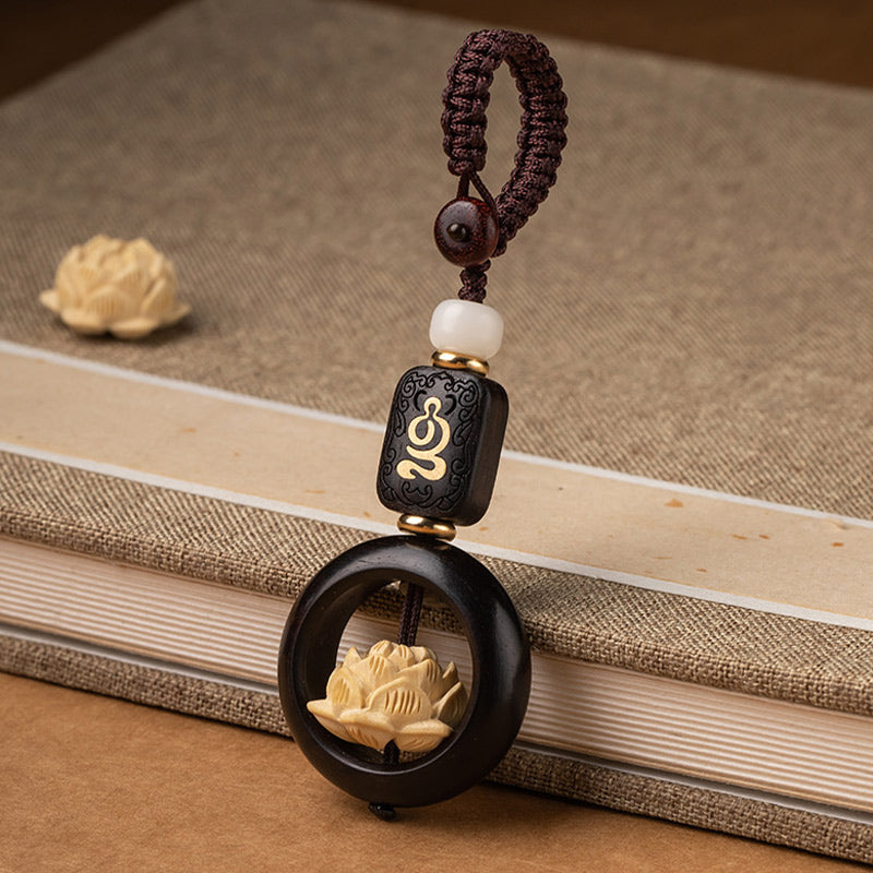 Porte-clés en bois d'ébène et graine de lotus Bodhi | Symbole de l'illumination