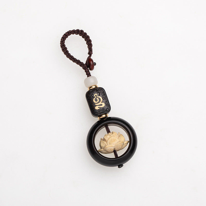 Porte-clés en bois d'ébène et graine de lotus Bodhi | Symbole de l'illumination