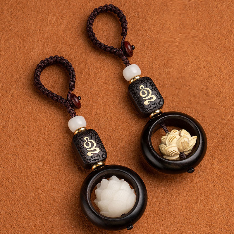 Porte-clés en bois d'ébène et graine de lotus Bodhi | Symbole de l'illumination