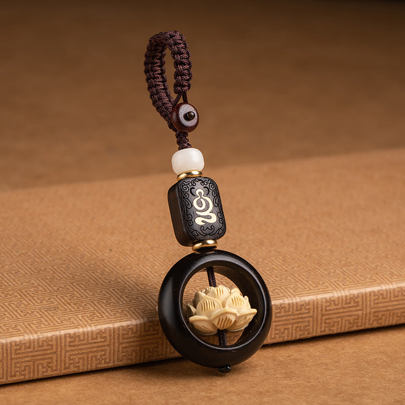 Porte-clés en bois d'ébène et graine de lotus Bodhi | Symbole de l'illumination
