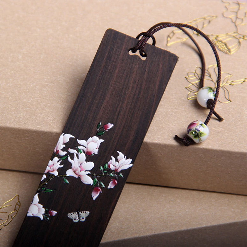 Marque-page papillon et fleur en bois d'ébène pour décoration zen