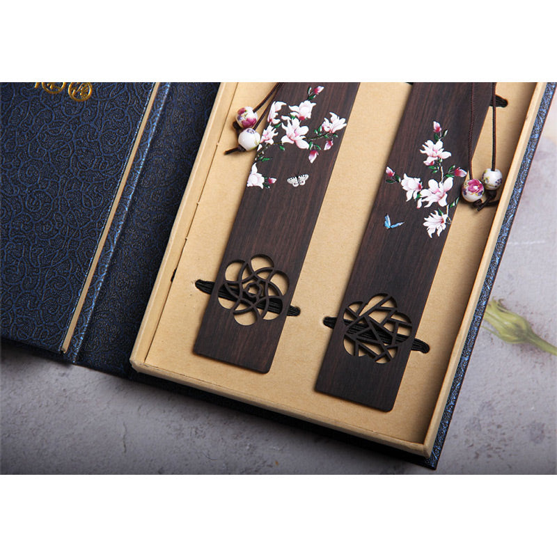 Marque-page papillon et fleur en bois d'ébène pour décoration zen