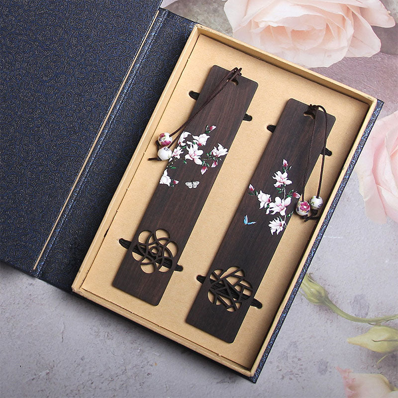 Marque-page papillon et fleur en bois d'ébène pour décoration zen