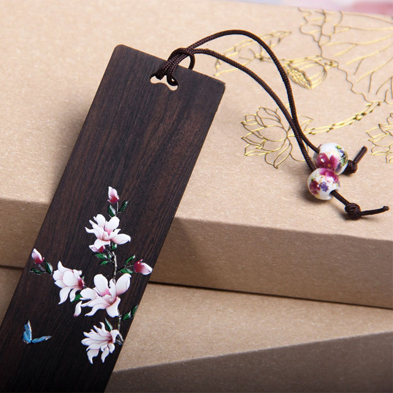 Marque-page papillon et fleur en bois d'ébène pour décoration zen