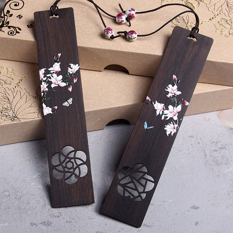 Marque-page papillon et fleur en bois d'ébène pour décoration zen