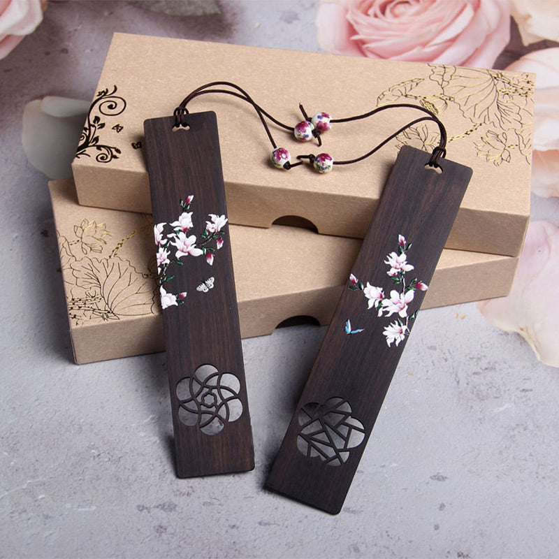 Marque-page papillon et fleur en bois d'ébène pour décoration zen