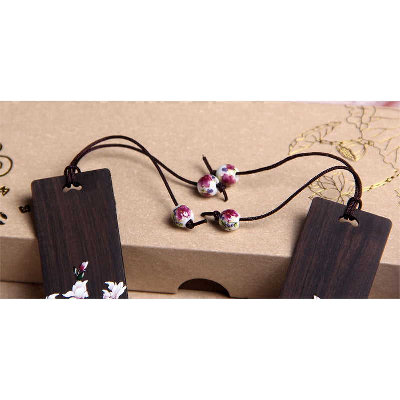 Marque-page papillon et fleur en bois d'ébène pour décoration zen