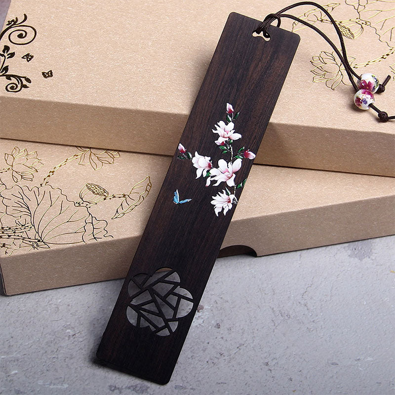 Marque-page papillon et fleur en bois d'ébène pour décoration zen