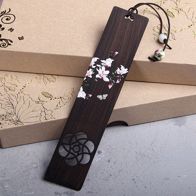 Marque-page papillon et fleur en bois d'ébène pour décoration zen