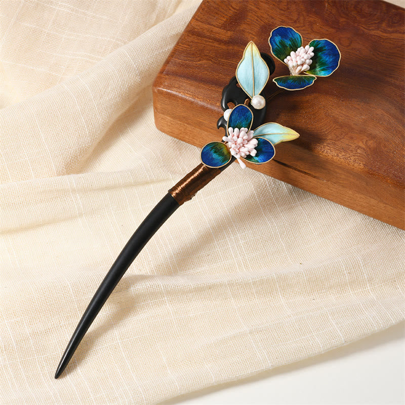 Épingle à cheveux papillon en bois d'ébène et perles | Élégance traditionnelle chinoise