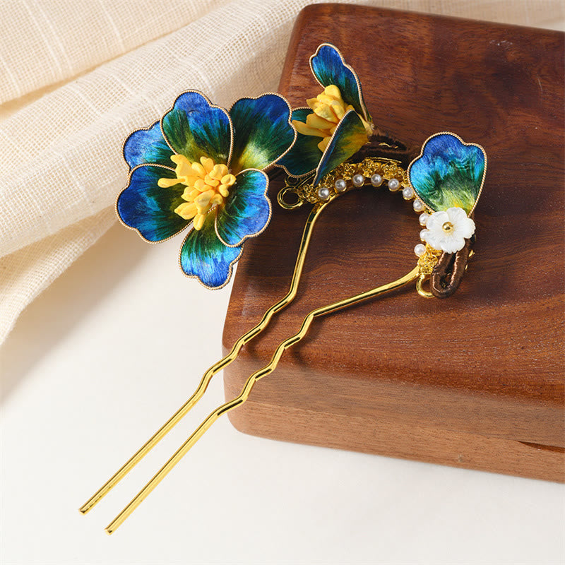 Épingle à cheveux papillon en bois d'ébène et perles | Élégance traditionnelle chinoise