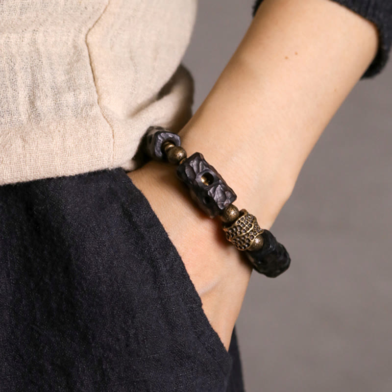 Bracelet calme en bois d'ébène pour l'ancrage et la paix 14-17,5 cm
