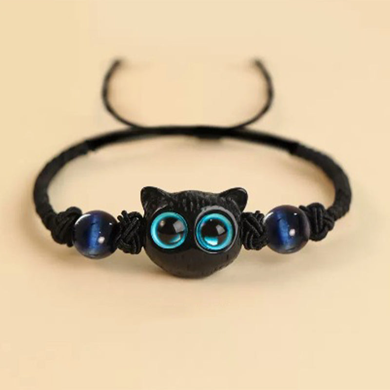 Bracelet tête de chat en bois d'ébène 8 mm pour la paix et l'équilibre