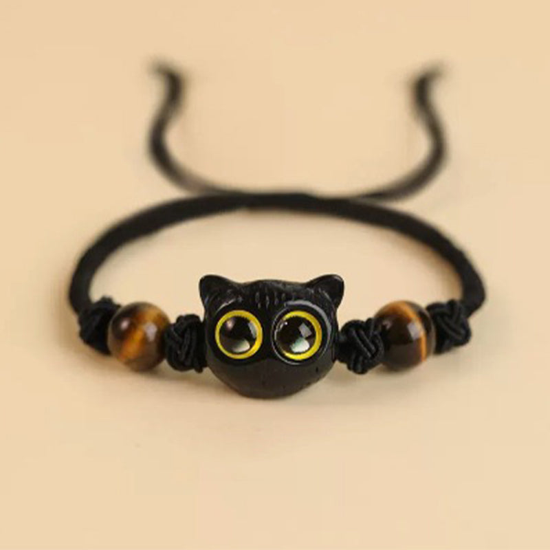 Bracelet tête de chat en bois d'ébène 8 mm pour la paix et l'équilibre
