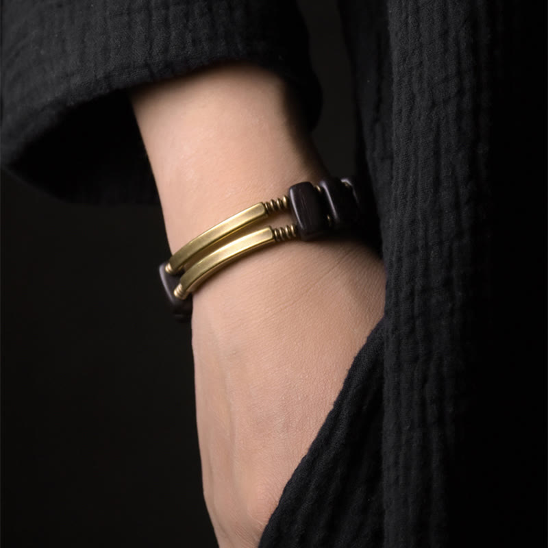 Bracelet spirituel double couche en bois d'ébène et cuivre