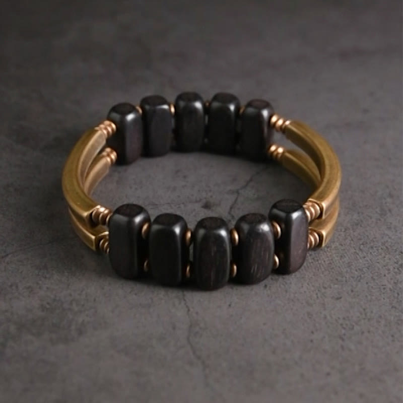 Bracelet spirituel double couche en bois d'ébène et cuivre
