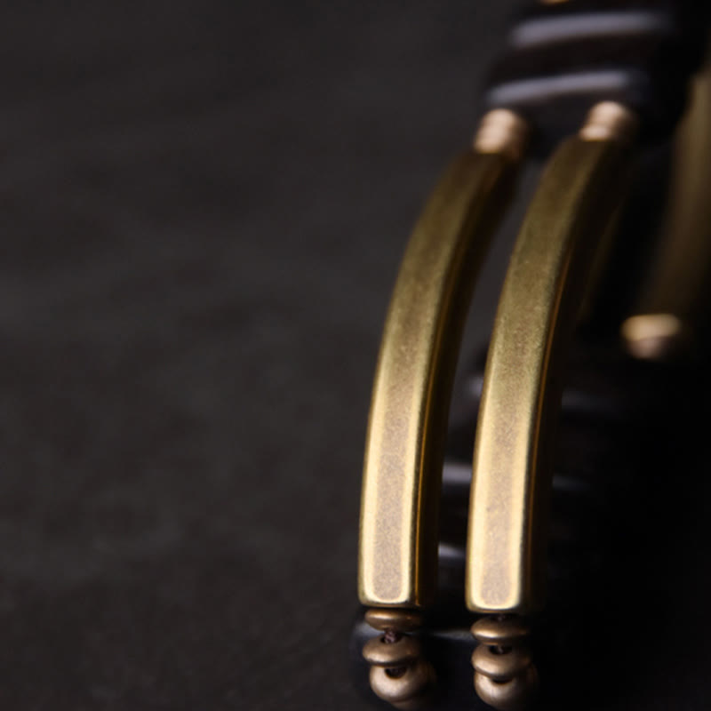 Bracelet spirituel double couche en bois d'ébène et cuivre