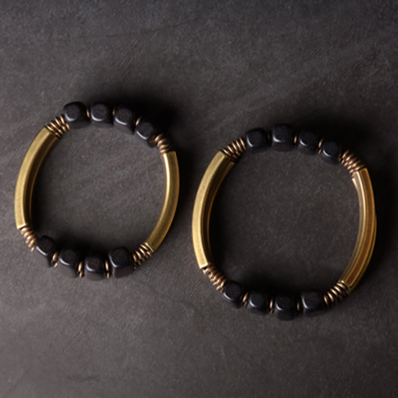 Bracelet spirituel double couche en bois d'ébène et cuivre