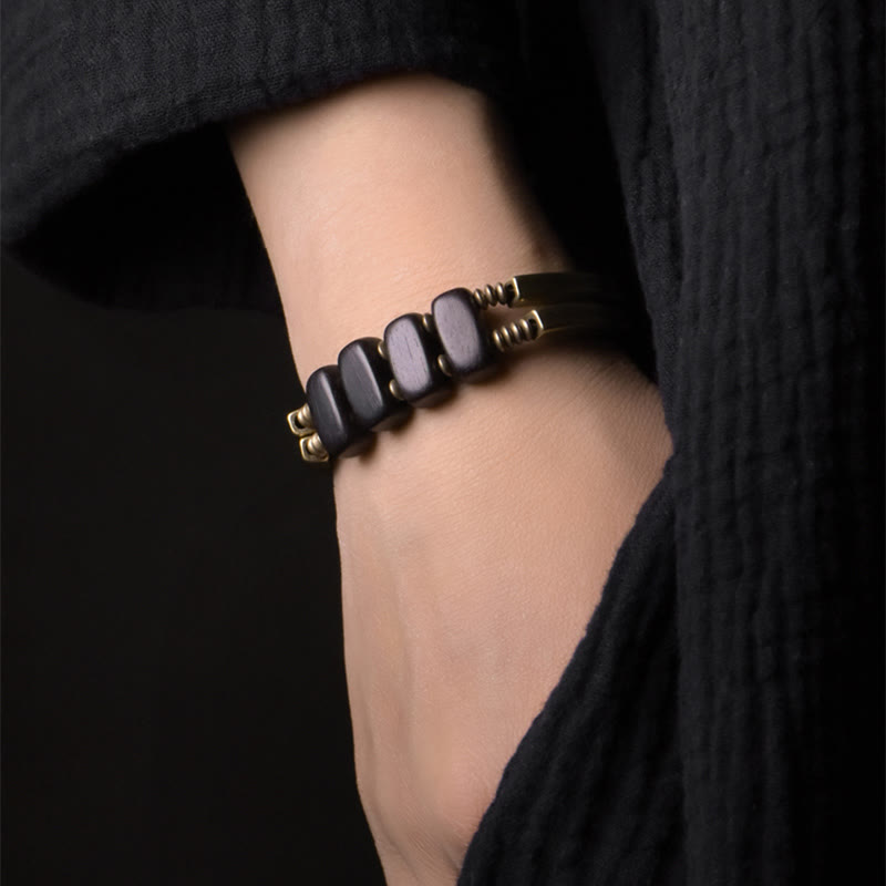Bracelet spirituel double couche en bois d'ébène et cuivre