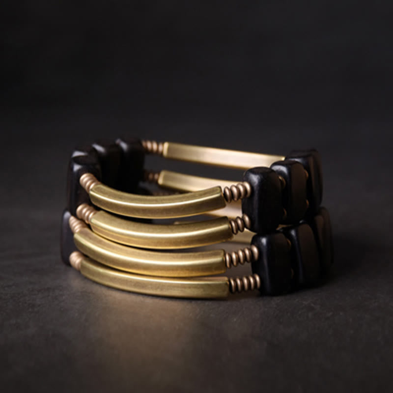 Bracelet spirituel double couche en bois d'ébène et cuivre
