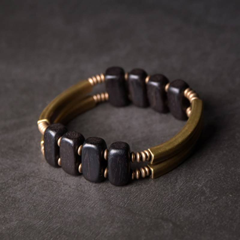 Bracelet spirituel double couche en bois d'ébène et cuivre